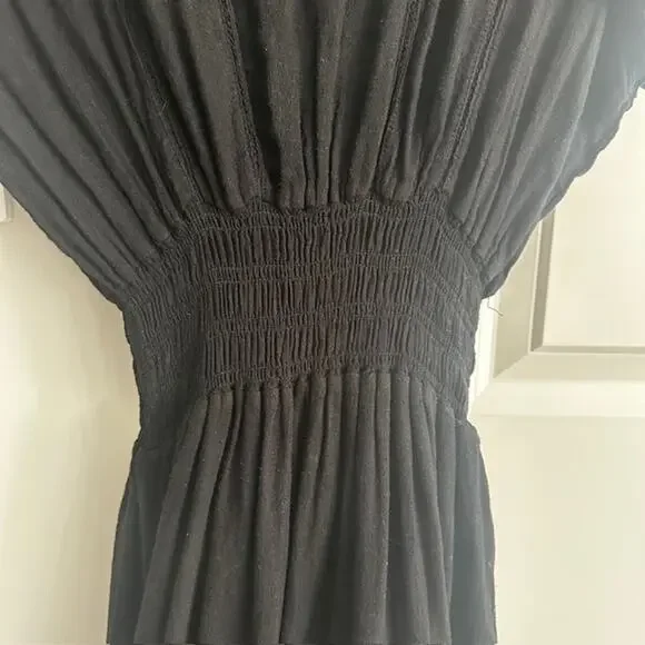 Rails Tara Black Lace Detail Mini Flutter Sleeve Linen Blend Dress Large - Picture 6 of 11